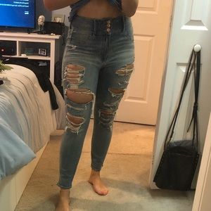 Light Wash High-Waisted Ripped Jeans